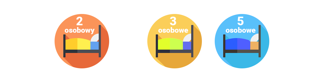 1 pokój 2-osobowy, 4 pokoje 3-osobowe, 2 pokoje 5-osobowe